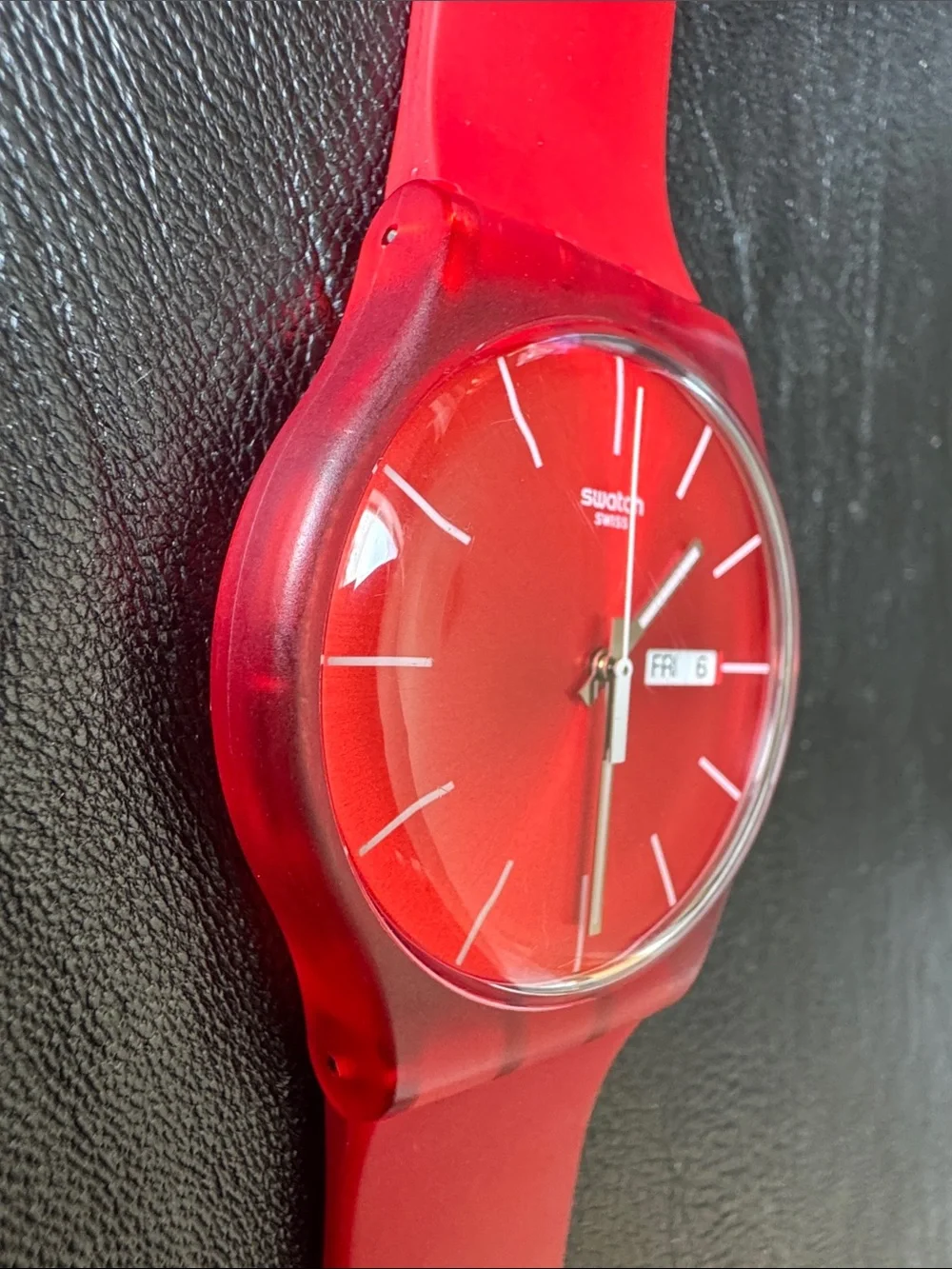 Swatch Limited Edition Red Rebel Day Date 42mm- Vibrant Red Dial and Strap